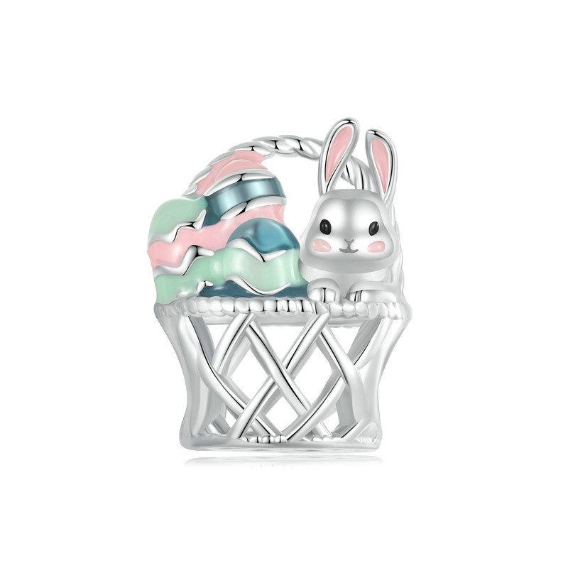 Easter Bunny Basket Enamel Sterling Silver Bead Charm Bracelet Necklace