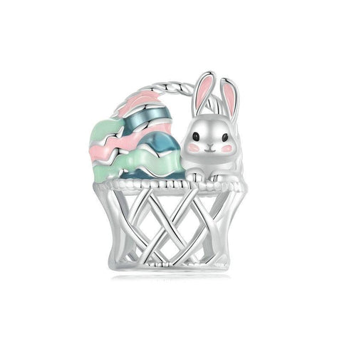 Easter Bunny Basket Enamel Sterling Silver Bead Charm Bracelet Necklace