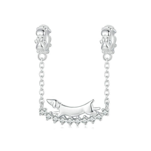 Dachshund Sterling Silver CZ Bead Charm Bracelet Necklace Pendant