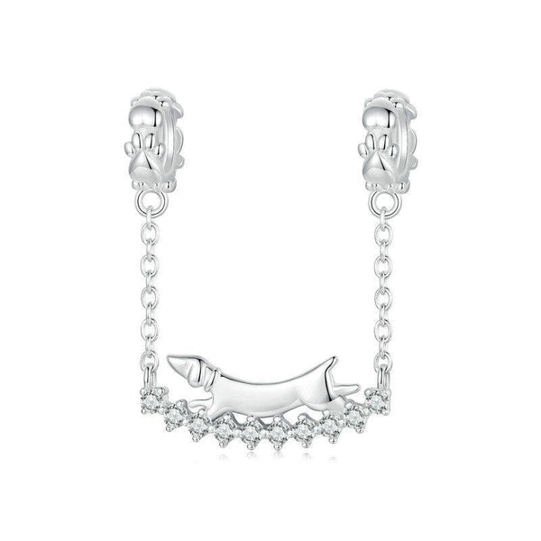 Dachshund Sterling Silver CZ Bead Charm Bracelet Necklace Pendant