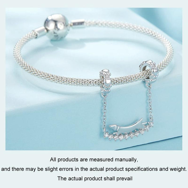 Dachshund Sterling Silver CZ Bead Charm Bracelet Necklace Pendant