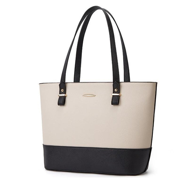 3Pce Faux PU Leather Tote Crossbody Shoulder Bag Handbag Coin Purse Gold Black
