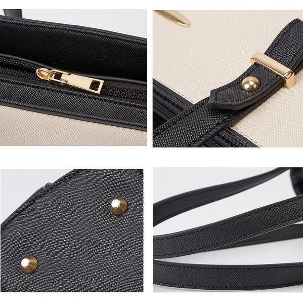 3Pce Faux PU Leather Tote Crossbody Shoulder Bag Handbag Coin Purse Gold Black