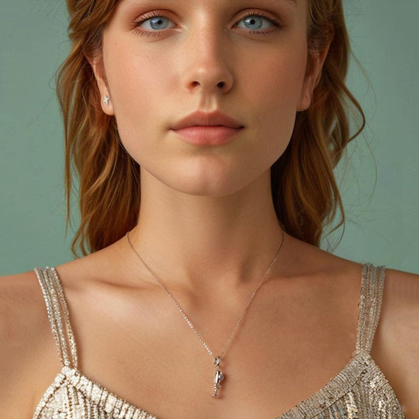 Champagne Glass Sterling Silver CZ Bead Charm Pendant Bracelet Necklace