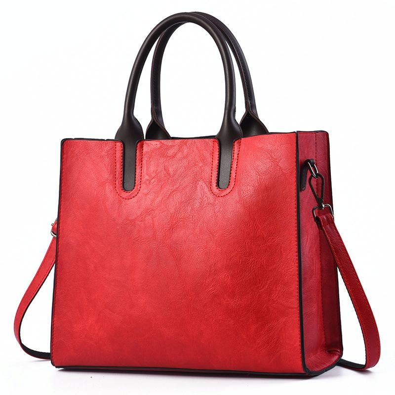 Classic Faux PU Leather Square Tote Bag Handbag Shoulder Strap Red