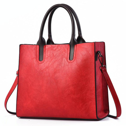 Classic Faux PU Leather Square Tote Bag Handbag Shoulder Strap Red