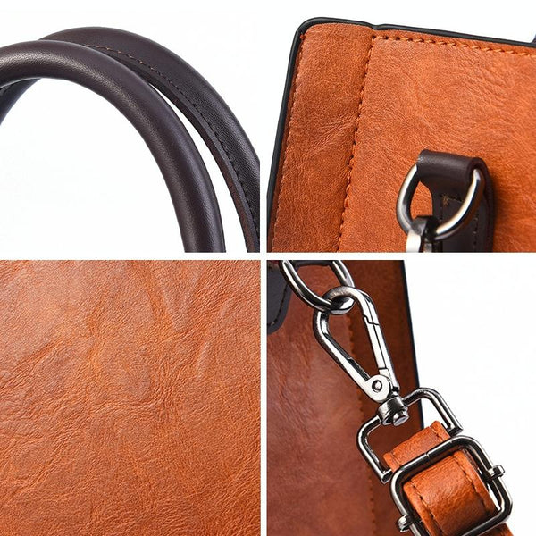 Classic Faux PU Leather Square Tote Bag Handbag Shoulder Strap Red