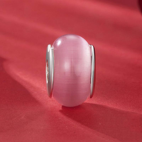 Pink Heart Sterling Silver Resin Bead Charm Bracelet Necklace