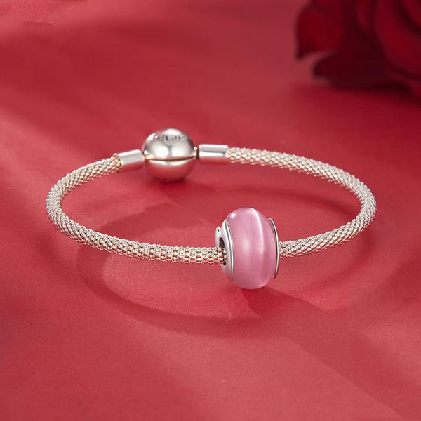 Pink Heart Sterling Silver Resin Bead Charm Bracelet Necklace
