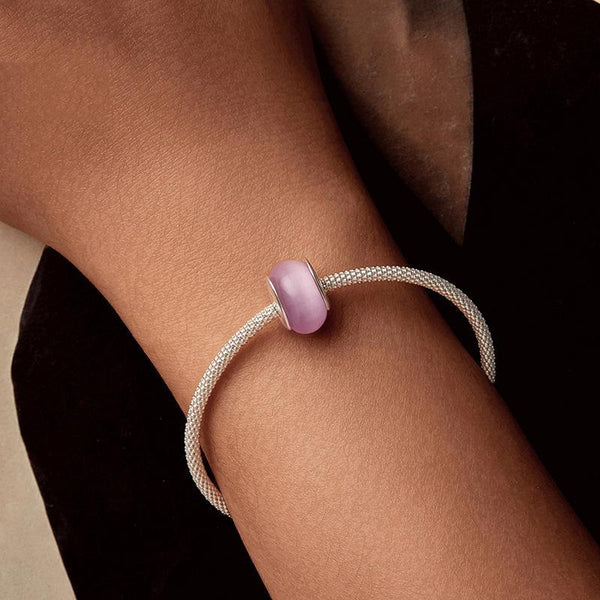Pink Heart Sterling Silver Resin Bead Charm Bracelet Necklace