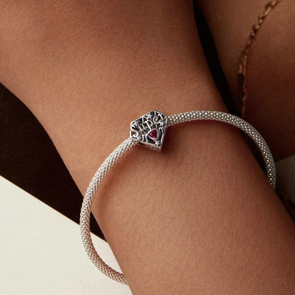 Super Mum Heart Sterling Silver CZ Bead Charm Bracelet Necklace Pendant
