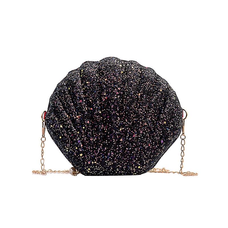 Sequined Shell Crossbody Shoulder Bag Handbag Evening Party Black