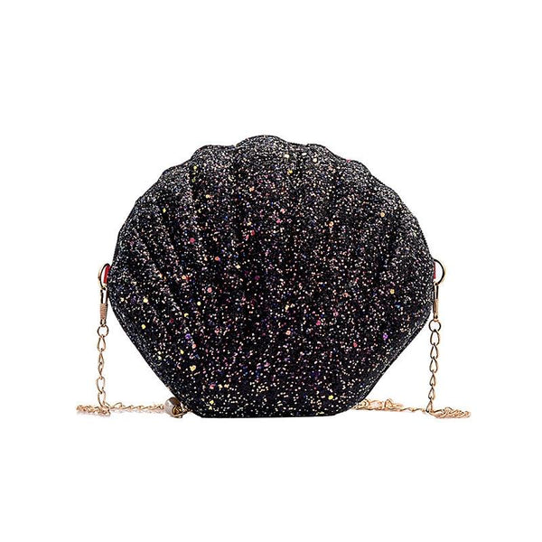 Sequined Shell Crossbody Shoulder Bag Handbag Evening Party Black