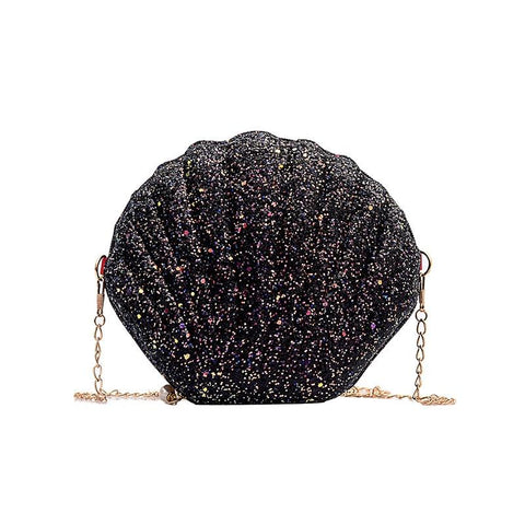 Sequined Shell Crossbody Shoulder Bag Handbag Evening Party Black
