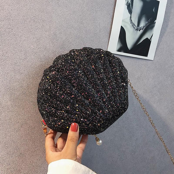 Sequined Shell Crossbody Shoulder Bag Handbag Evening Party Black