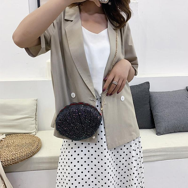Sequined Shell Crossbody Shoulder Bag Handbag Evening Party Black