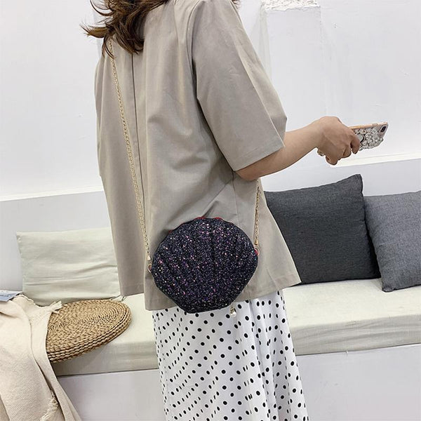 Sequined Shell Crossbody Shoulder Bag Handbag Evening Party Black