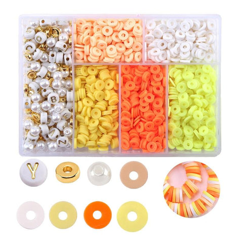 Soft Clay Pottery Bead Set For DIY Bracelets Necklaces 6 Designs Orange