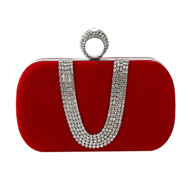Velvet Evening Clutch Bag Handbag Rhinestone Wedding Party Banquet Red