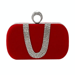 Velvet Evening Clutch Bag Handbag Rhinestone Wedding Party Banquet Red