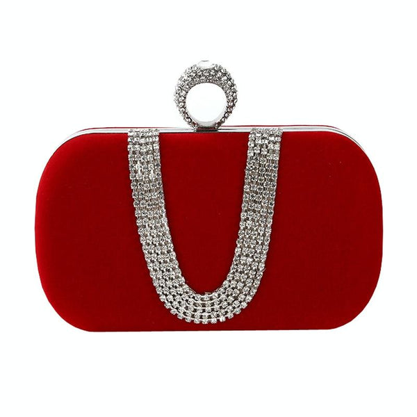 Velvet Evening Clutch Bag Handbag Rhinestone Wedding Party Banquet Red