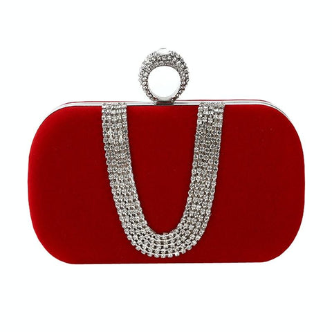 Velvet Evening Clutch Bag Handbag Rhinestone Wedding Party Banquet Red