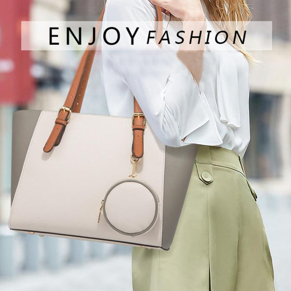 3 Pce Faux PU Leather Tote Shoulder Crossbody Bag Coin Purse Navy Blue Brown