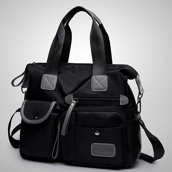 Nylon Waterproof Oxford Cloth Shoulder Bag Handbag Multi Pocket Black