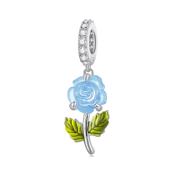 Platinum Plated Sterling Silver Crystal Zircon Flower Charm Bracelet Necklace Blue