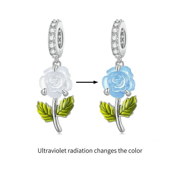 Platinum Plated Sterling Silver Crystal Zircon Flower Charm Bracelet Necklace Blue