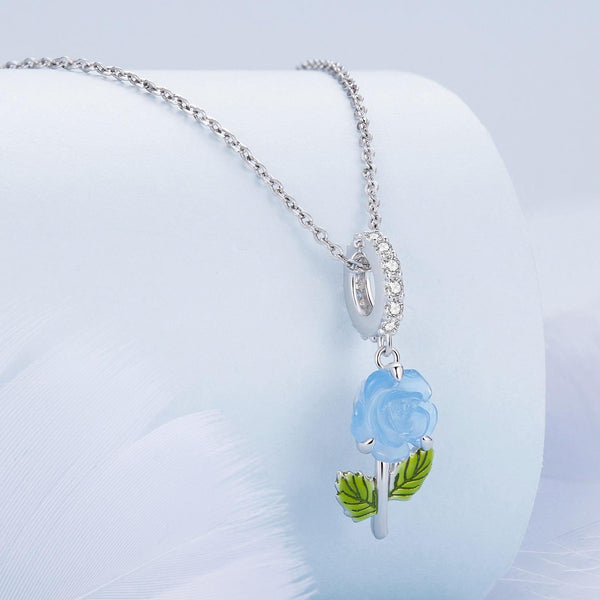 Platinum Plated Sterling Silver Crystal Zircon Flower Charm Bracelet Necklace Blue