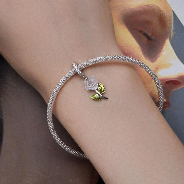 Platinum Plated Sterling Silver Crystal Zircon Flower Charm Bracelet Necklace Blue