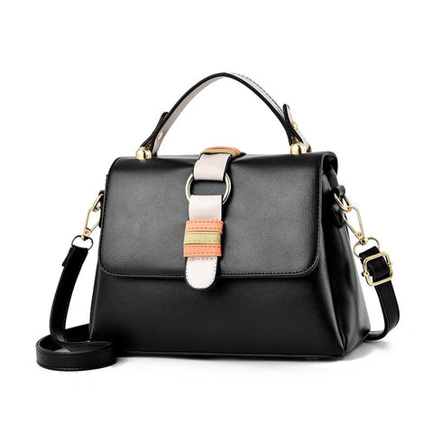 Faux PU Leather Satchel Flap Top Handle Shoulder Bag Handbag Black