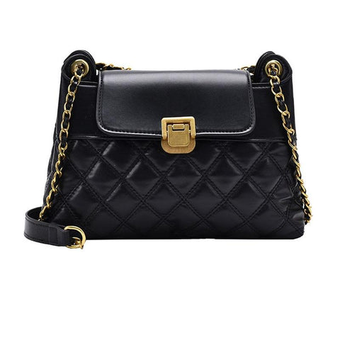 Faux PU Leather Rhombic Crossbody Shoulder Bag Chain Strap Black