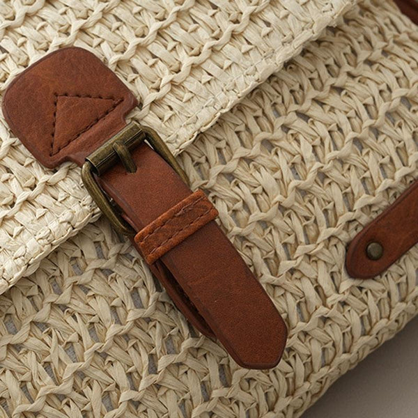 Faux Straw PU Leather Crossbody Shoulder Bag Adjustable Strap Beige