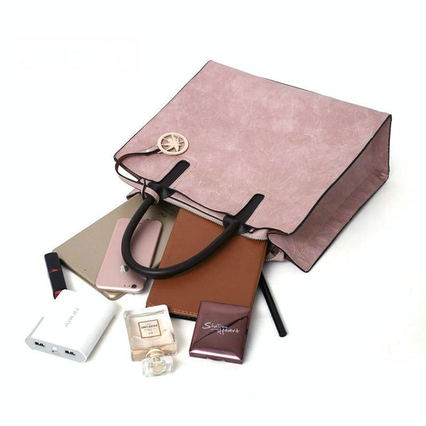 3 Pce Faux PU Leather Tote Crossbody Shoulder Clutch Bag Pouch Brown