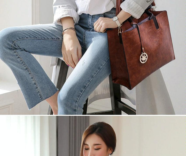 3 Pce Faux PU Leather Tote Crossbody Shoulder Clutch Bag Pouch Brown