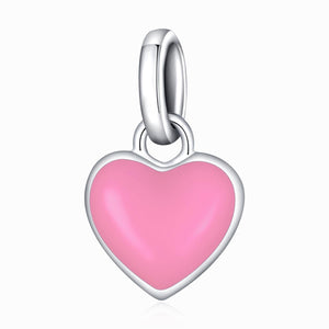 Pink Enamel Heart Sterling Silver Bead Charm Bracelet Necklace
