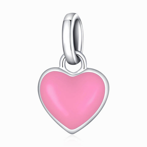 Pink Enamel Heart Sterling Silver Bead Charm Bracelet Necklace