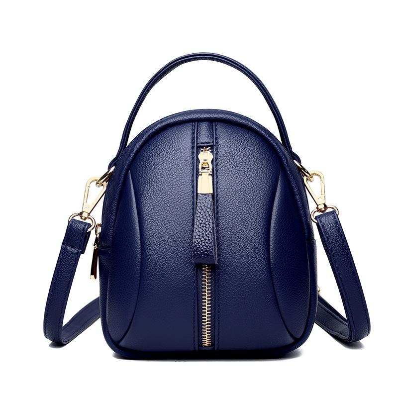 Faux PU Leather Shoulder Bag Handbag Multi Pocket Detachable Strap Blue