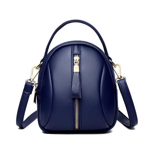 Faux PU Leather Shoulder Bag Handbag Multi Pocket Detachable Strap Blue