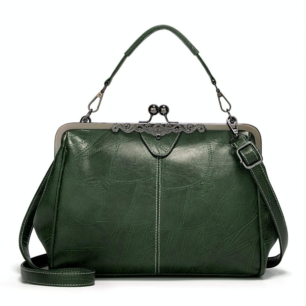 Purse Style Clasp PU Leather Crossbody Shoulder Bag Handbag Vintage Buckle Green