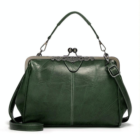 Purse Style Clasp PU Leather Crossbody Shoulder Bag Handbag Vintage Buckle Green