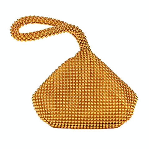 Soft Beaded Womens Evening Wedding Party Clutch Wrist Bag Gold