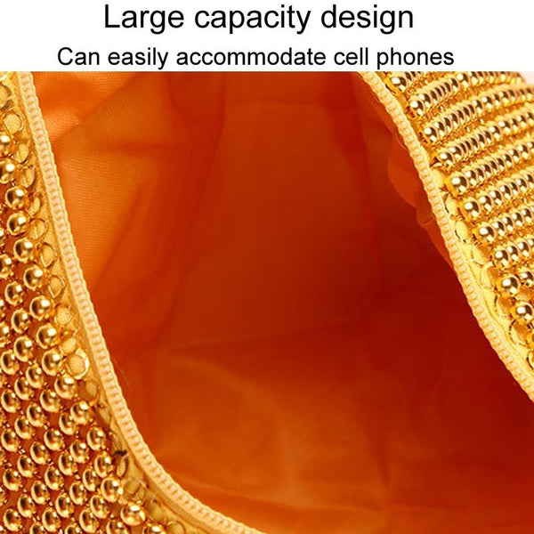 Soft Beaded Womens Evening Wedding Party Clutch Wrist Bag Gold