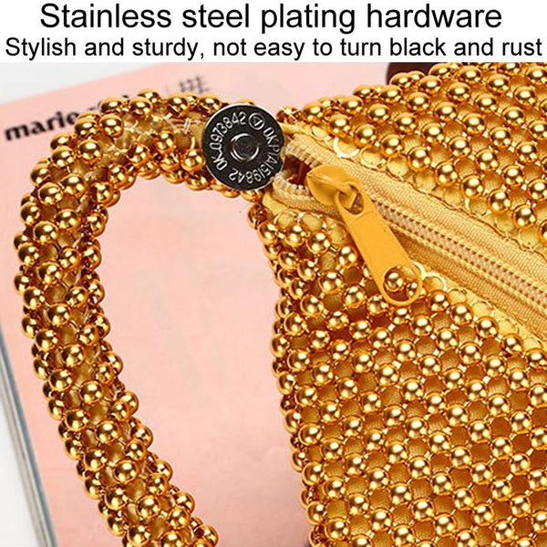 Soft Beaded Womens Evening Wedding Party Clutch Wrist Bag Gold