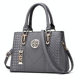 Embroidered Gold Trim Accent PU Leather Crossbody Bag Handbag Grey