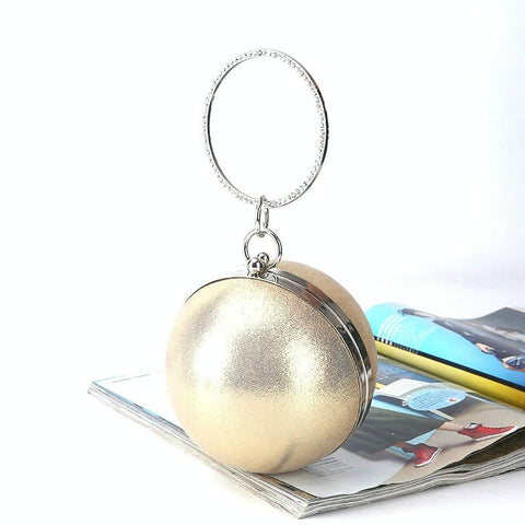 Chic Round Ball Evening Clutch Shoulder Bag Crystal Handle Chain Gold