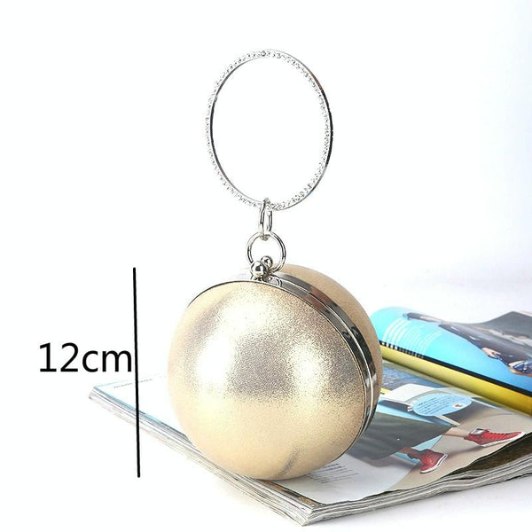 Chic Round Ball Evening Clutch Shoulder Bag Crystal Handle Chain Gold