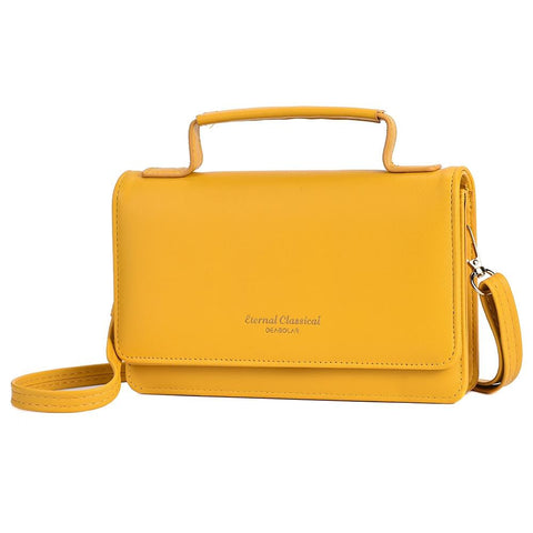 Faux PU Leather Versatile Small Shoulder Mobile Phone Bag Yellow